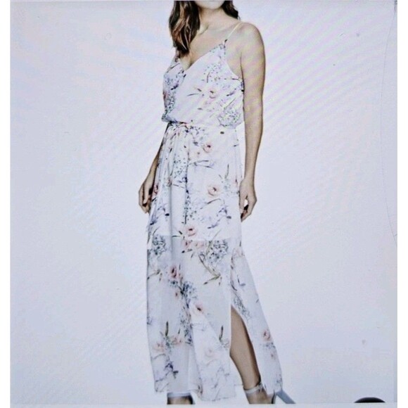 Guess Sundress Large White Floral Maxi Lined Side Slits Beachy Adjustable Straps - Picture 3 of 15